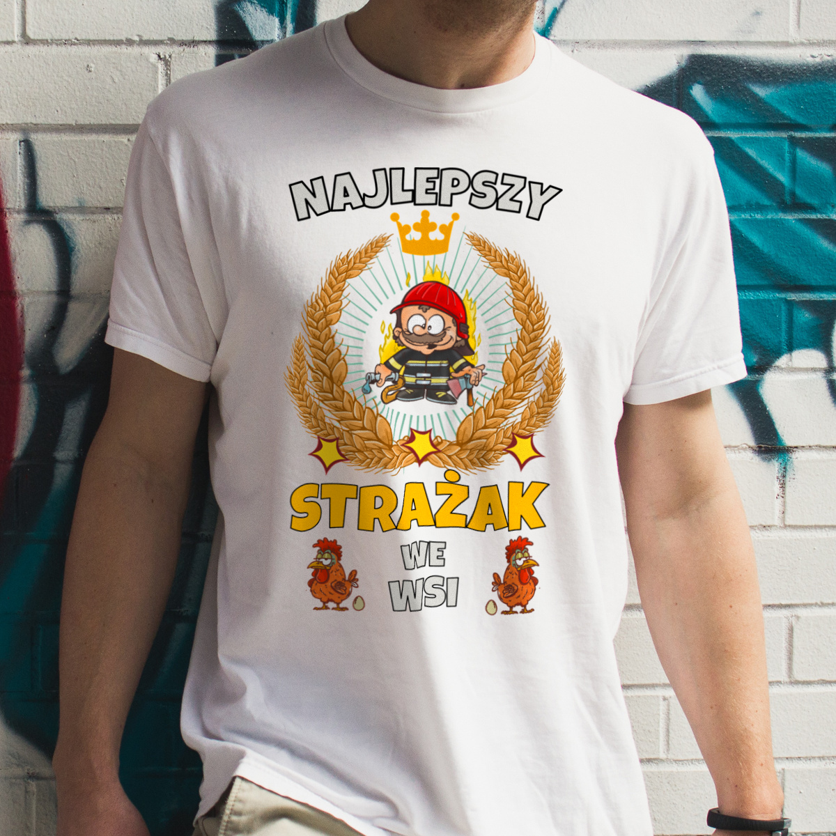 Najlepszy Strażak We Wsi - Męska Koszulka Biała
