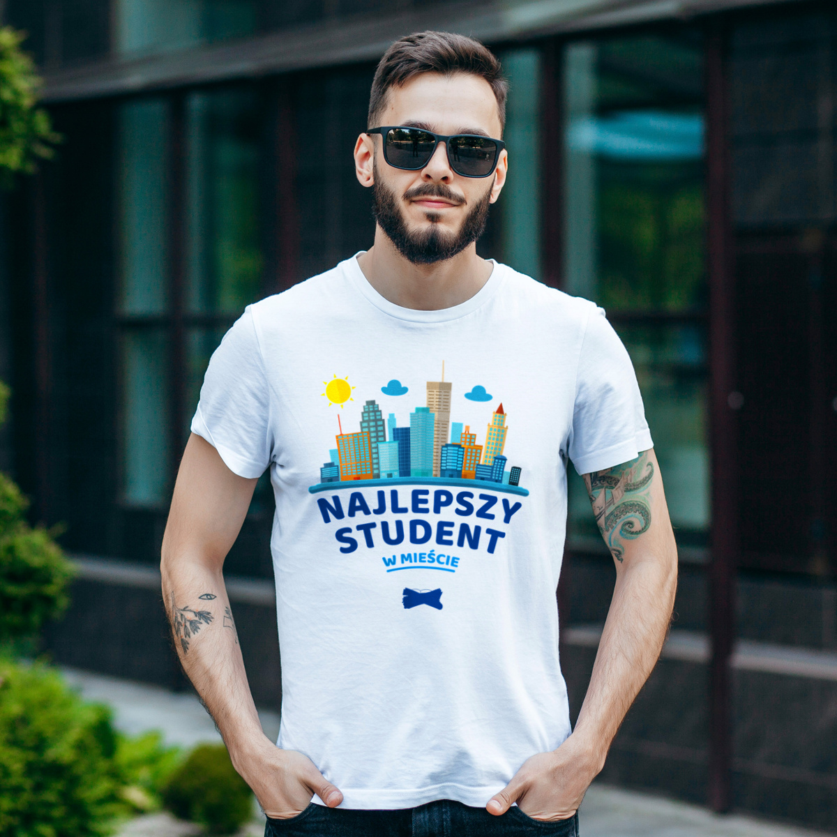 Najlepszy Student W Mieście - Męska Koszulka Biała