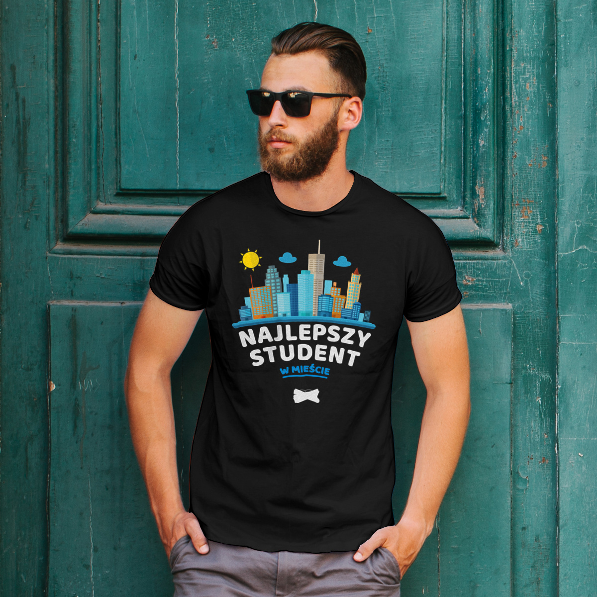 Najlepszy Student W Mieście - Męska Koszulka Czarna