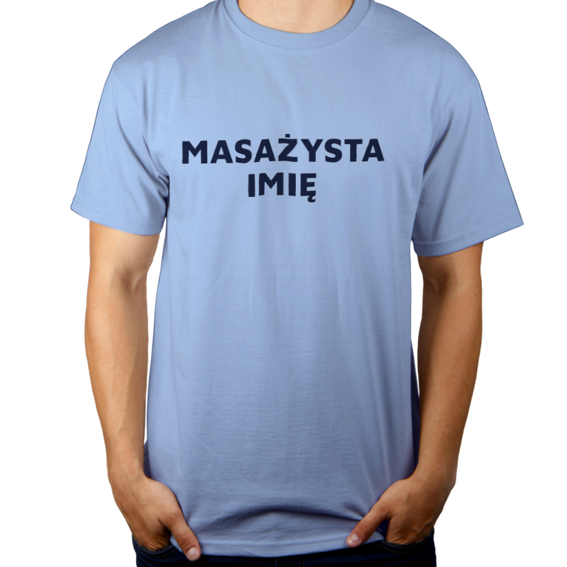Napis Masażysta - Męska Koszulka Błękitna