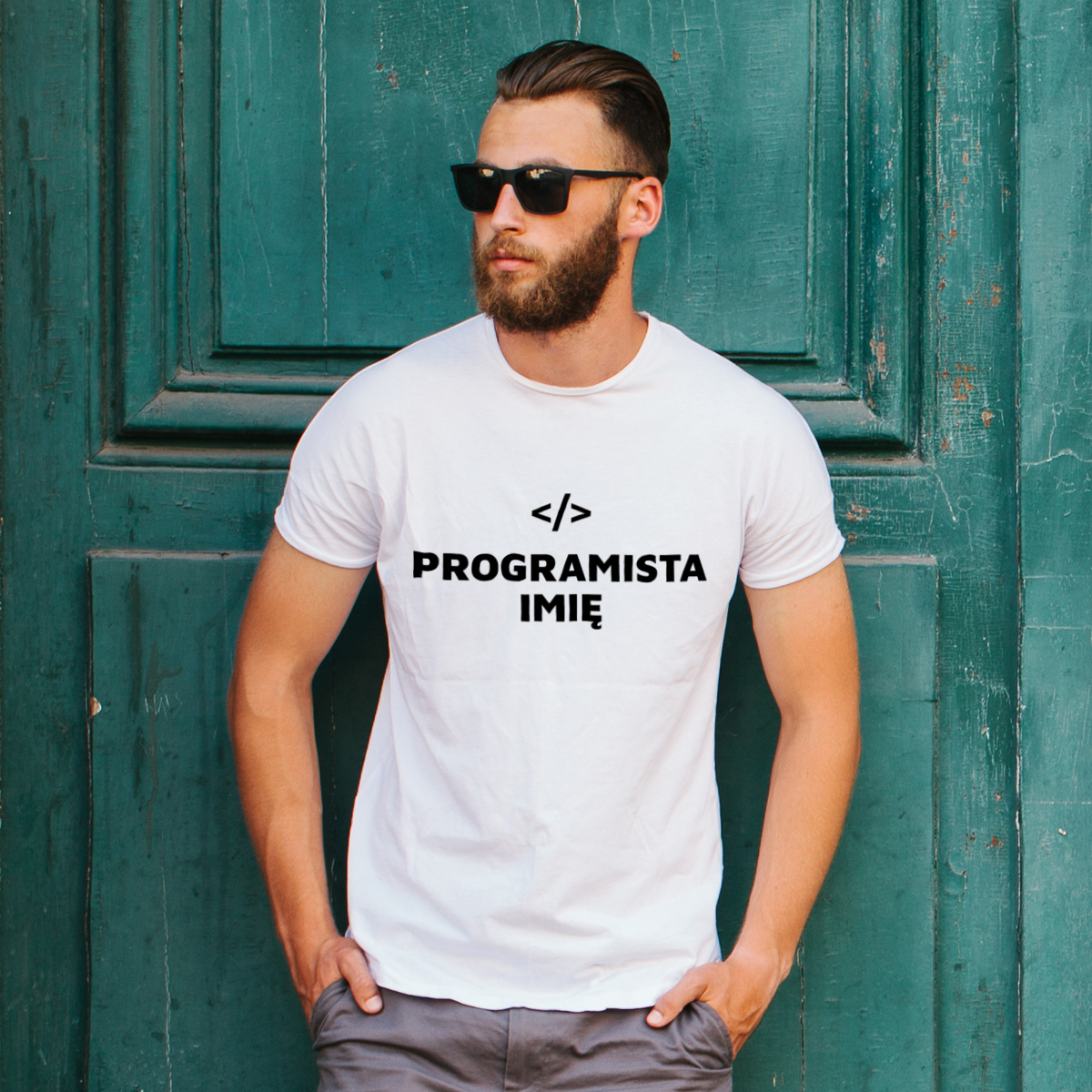 Napis Programista - Męska Koszulka Biała