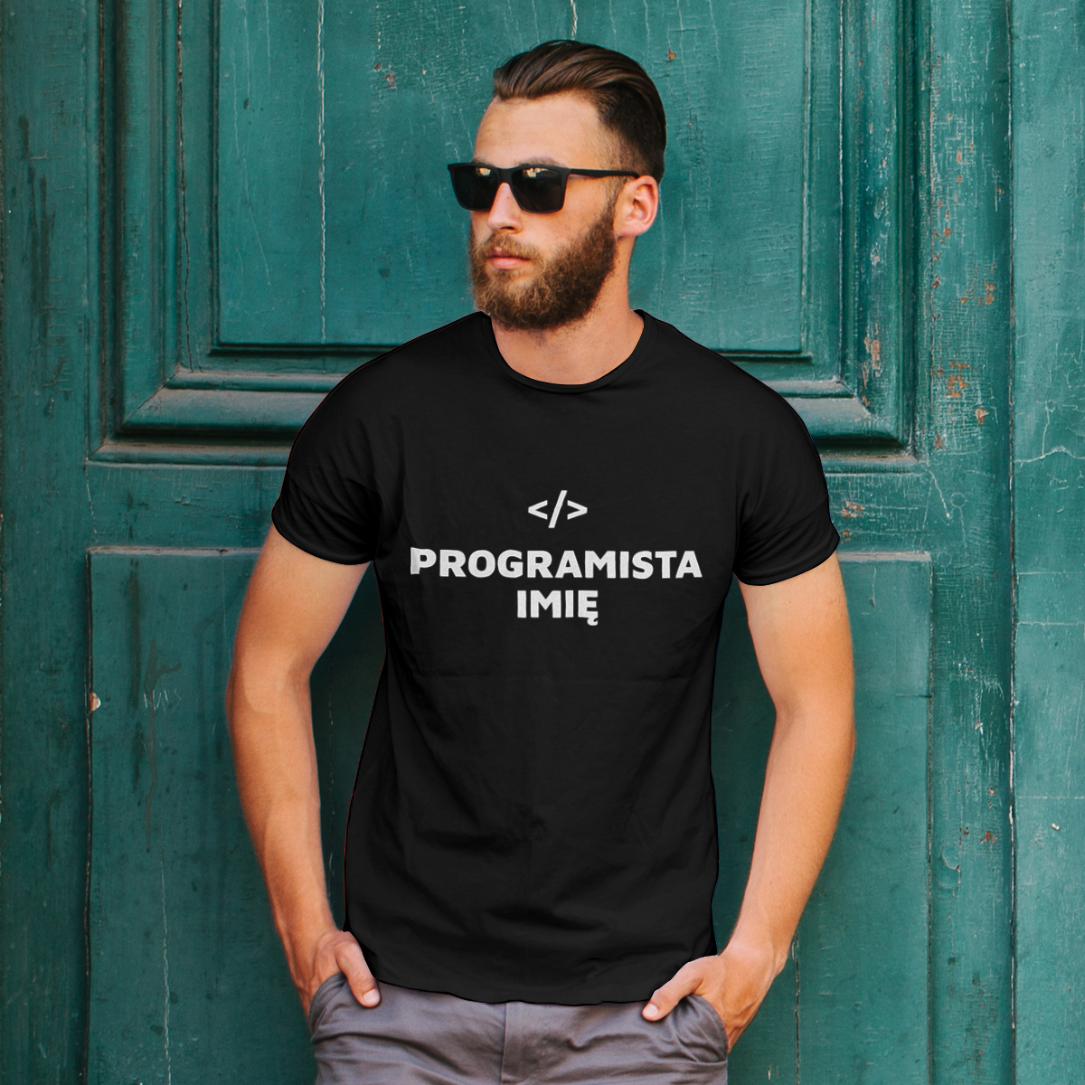 Napis Programista - Męska Koszulka Czarna