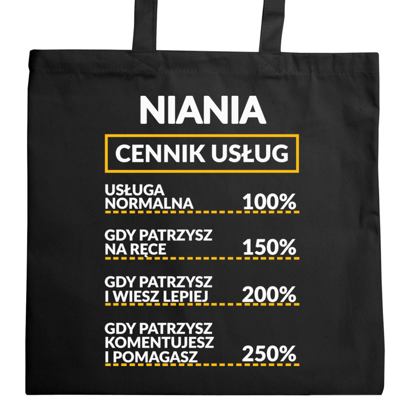 Niania - Cennik Usług - Torba Na Zakupy Czarna