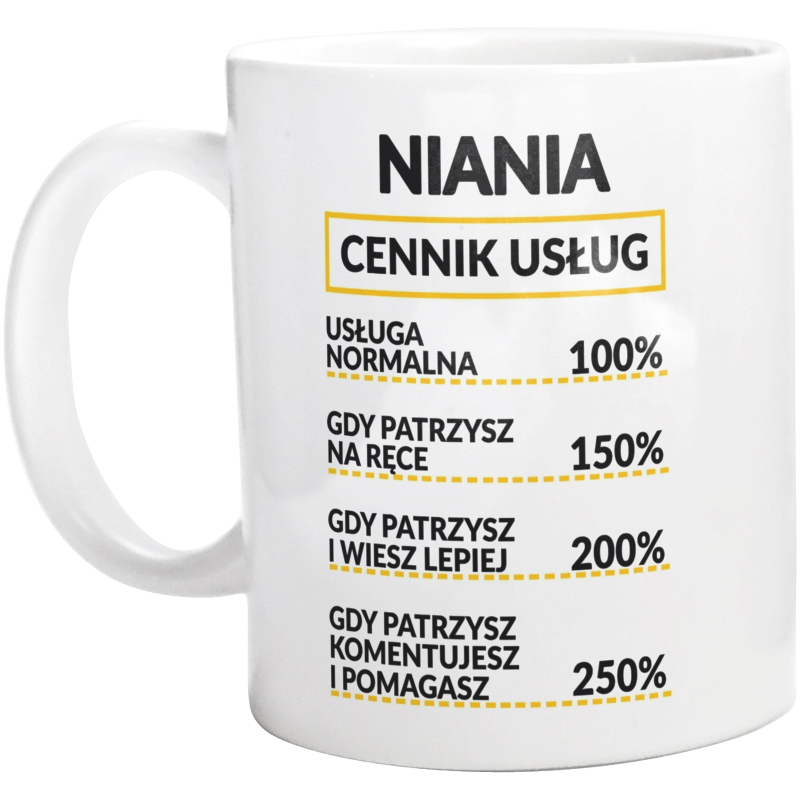 Niania - Cennik Usług - Kubek Biały
