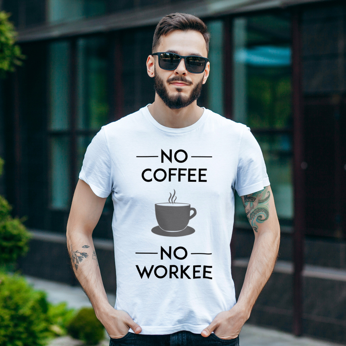 No Coffee No Workee - Męska Koszulka Biała