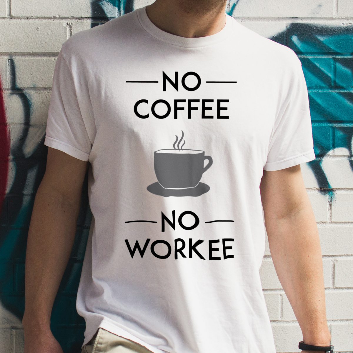 No Coffee No Workee - Męska Koszulka Biała
