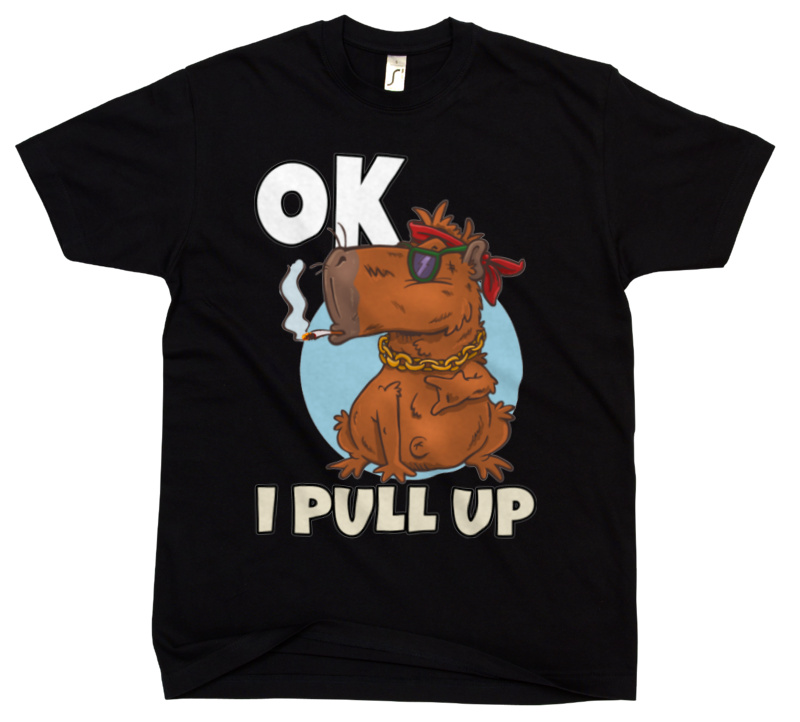Ok I Pull Up Kapibara - Męska Koszulka Czarna