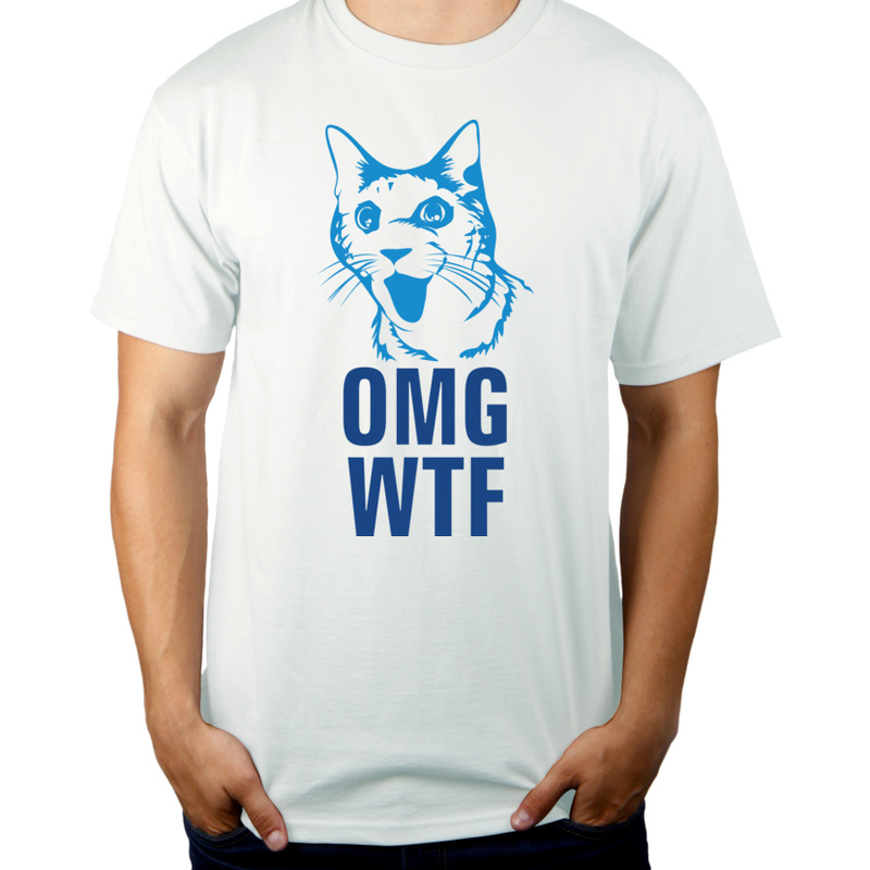 Omg Wtf Cat - Męska Koszulka Biała