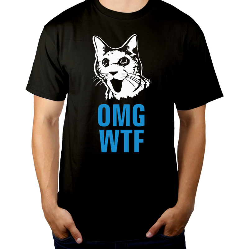 Omg Wtf Cat - Męska Koszulka Czarna