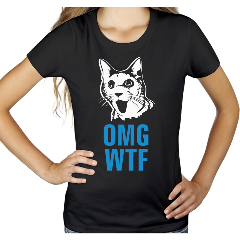 Omg Wtf Cat - Damska Koszulka Czarna