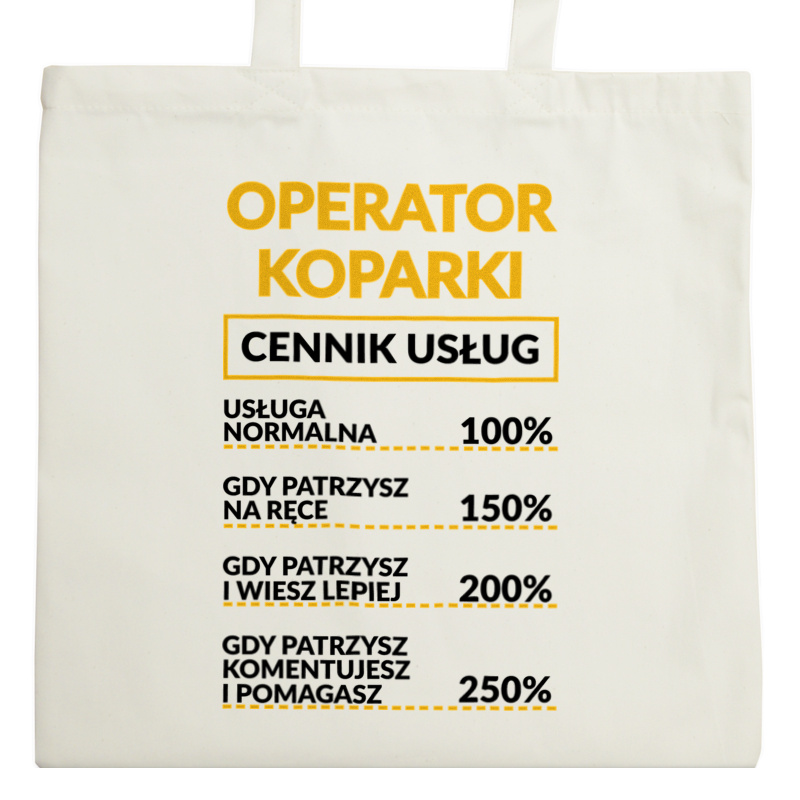 Operator Koparki - Cennik Usług - Torba Na Zakupy Natural