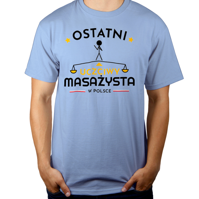 Ostatni uczciwy masażysta w polsce - Męska Koszulka Błękitna