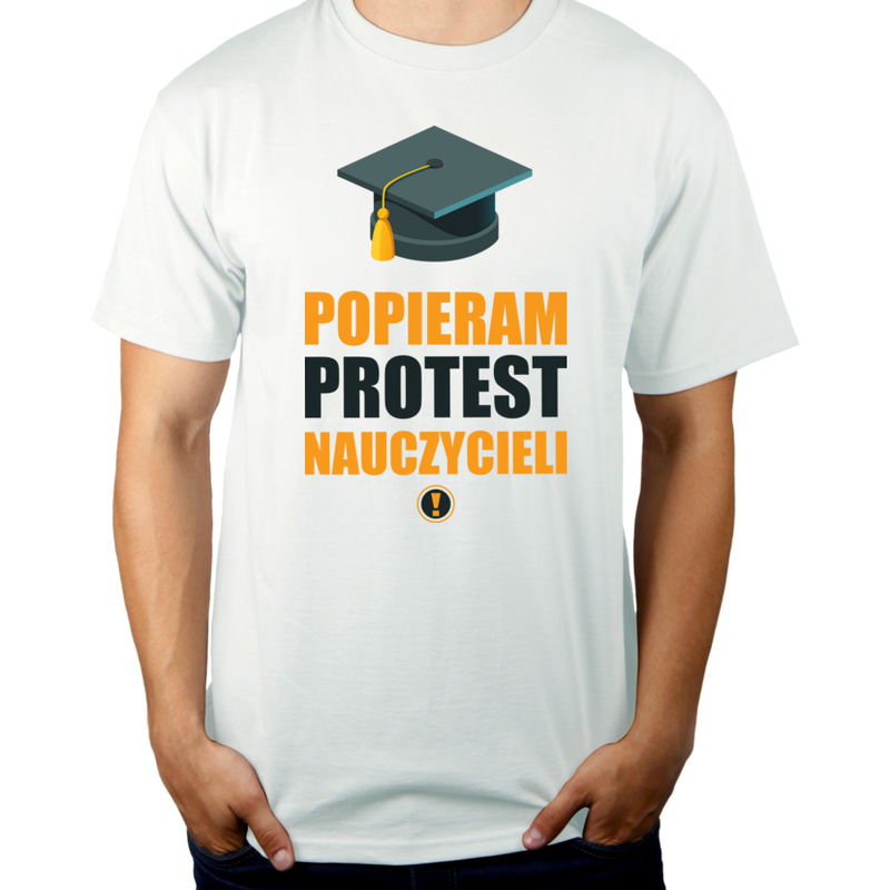  #POPIERAM Protest Nauczycieli - Męska Koszulka Biała