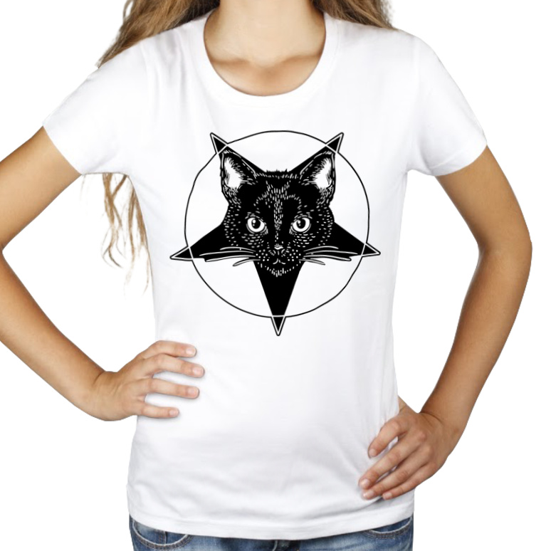 Pentagram Cat - Damska Koszulka Biała