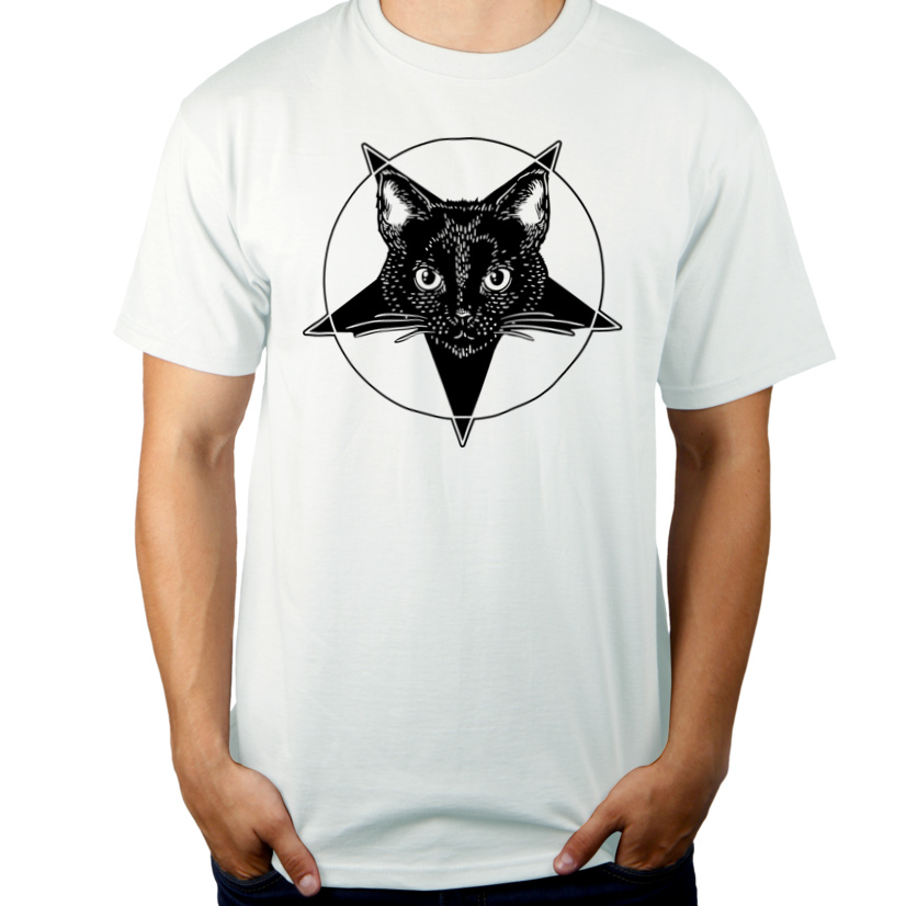 Pentagram Cat - Męska Koszulka Biała