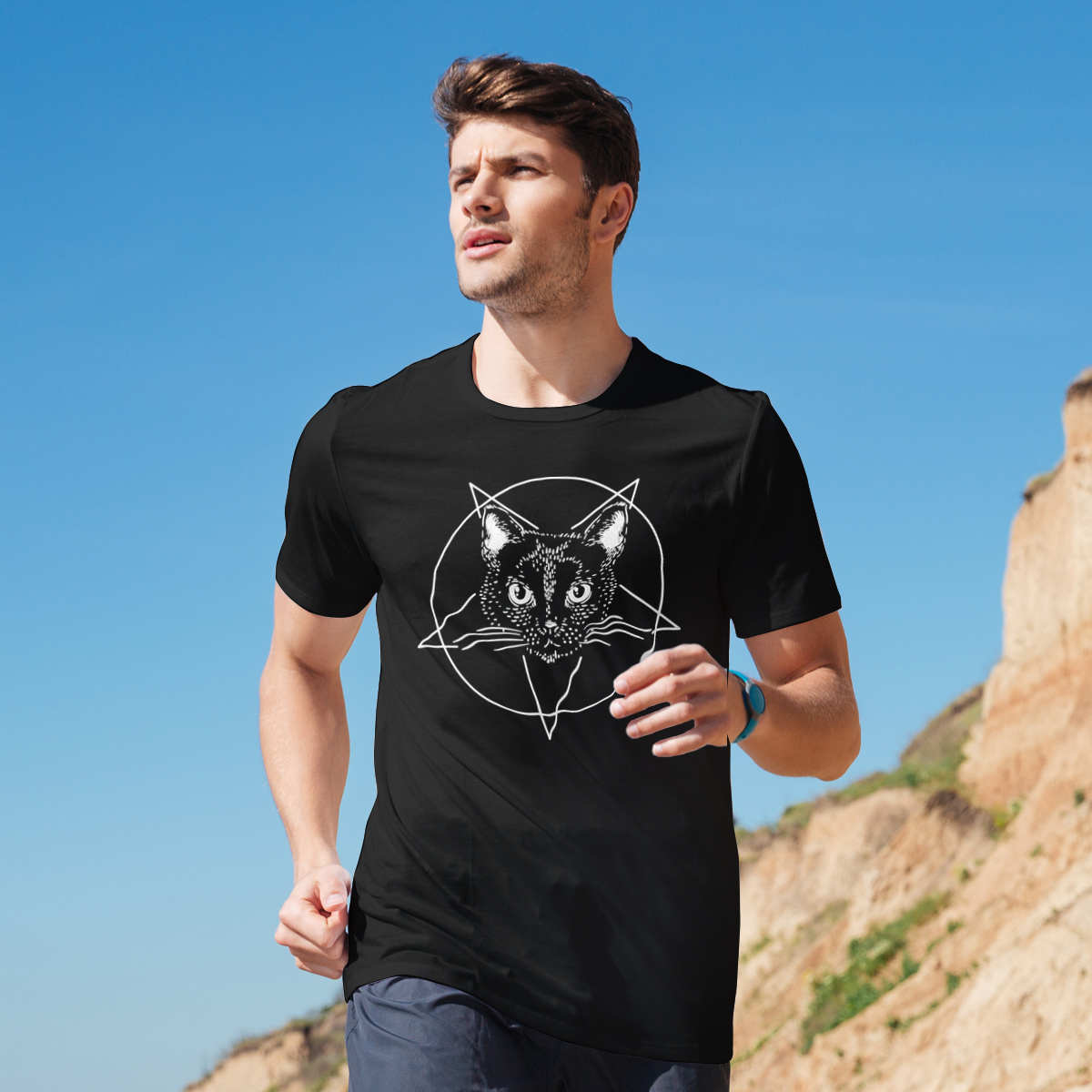 Pentagram Cat - Męska Koszulka Czarna