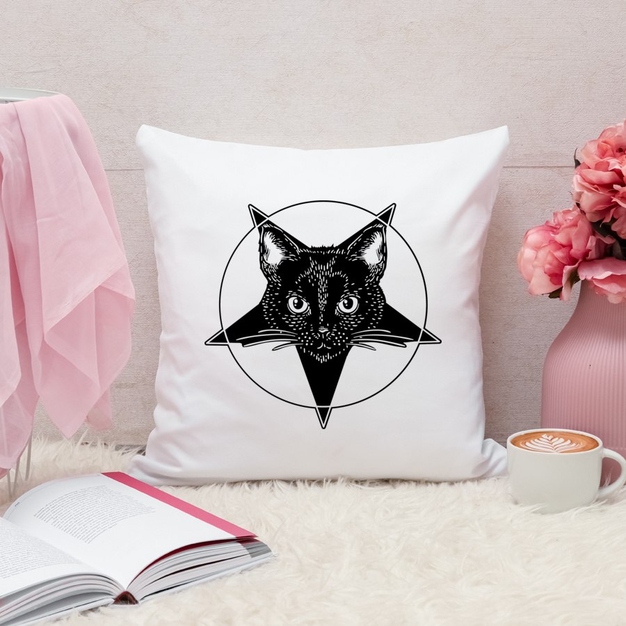 Pentagram Cat - Poduszka Biała