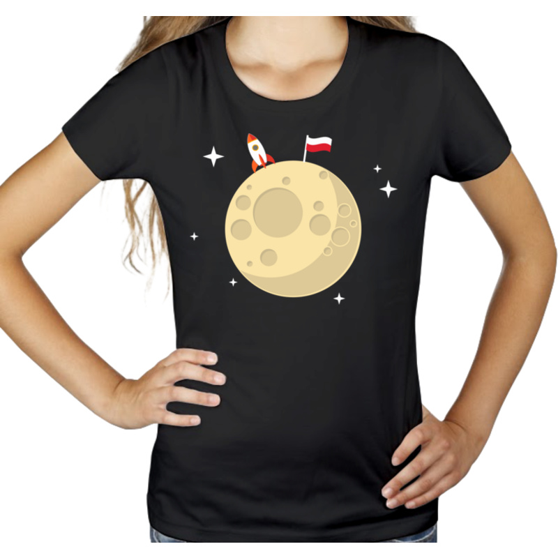Polska na księżycu - Damska Koszulka Czarna
