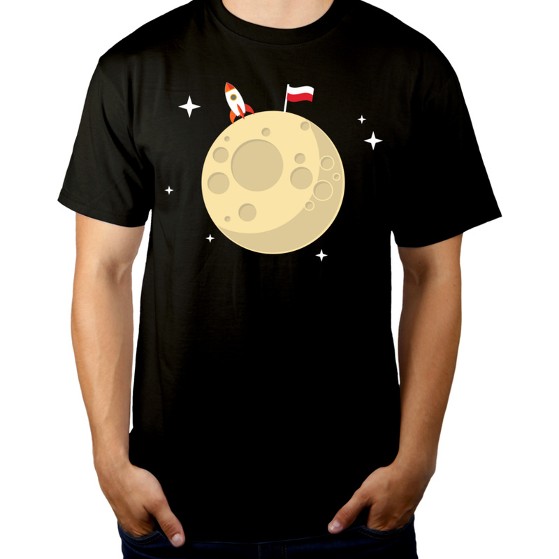 Polska na księżycu - Męska Koszulka Czarna