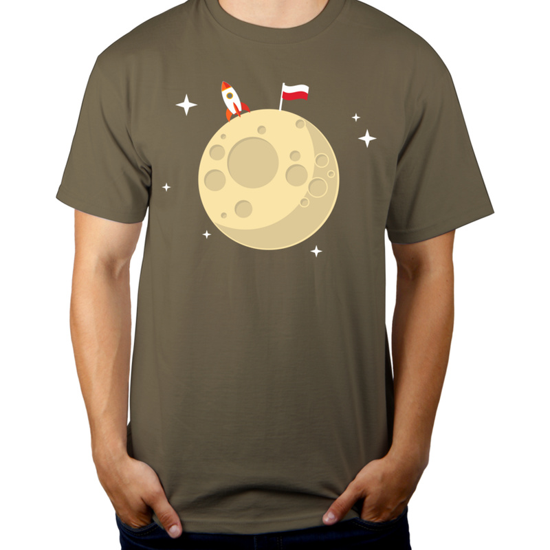 Polska na księżycu - Męska Koszulka Khaki