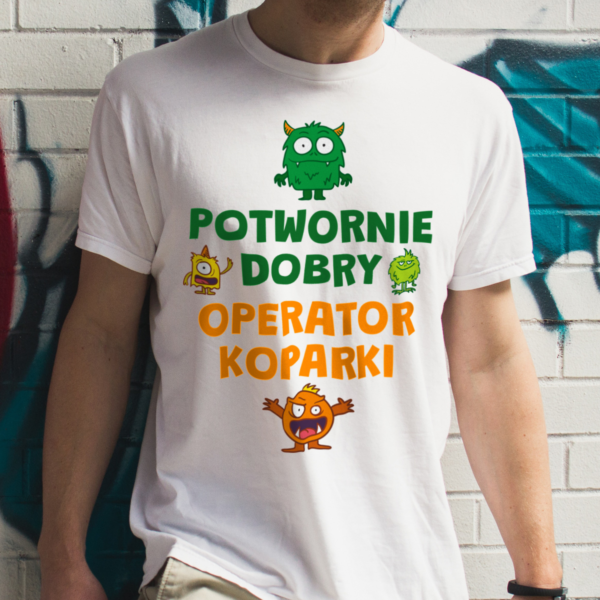Potwornie Dobry Operator Koparki - Męska Koszulka Biała