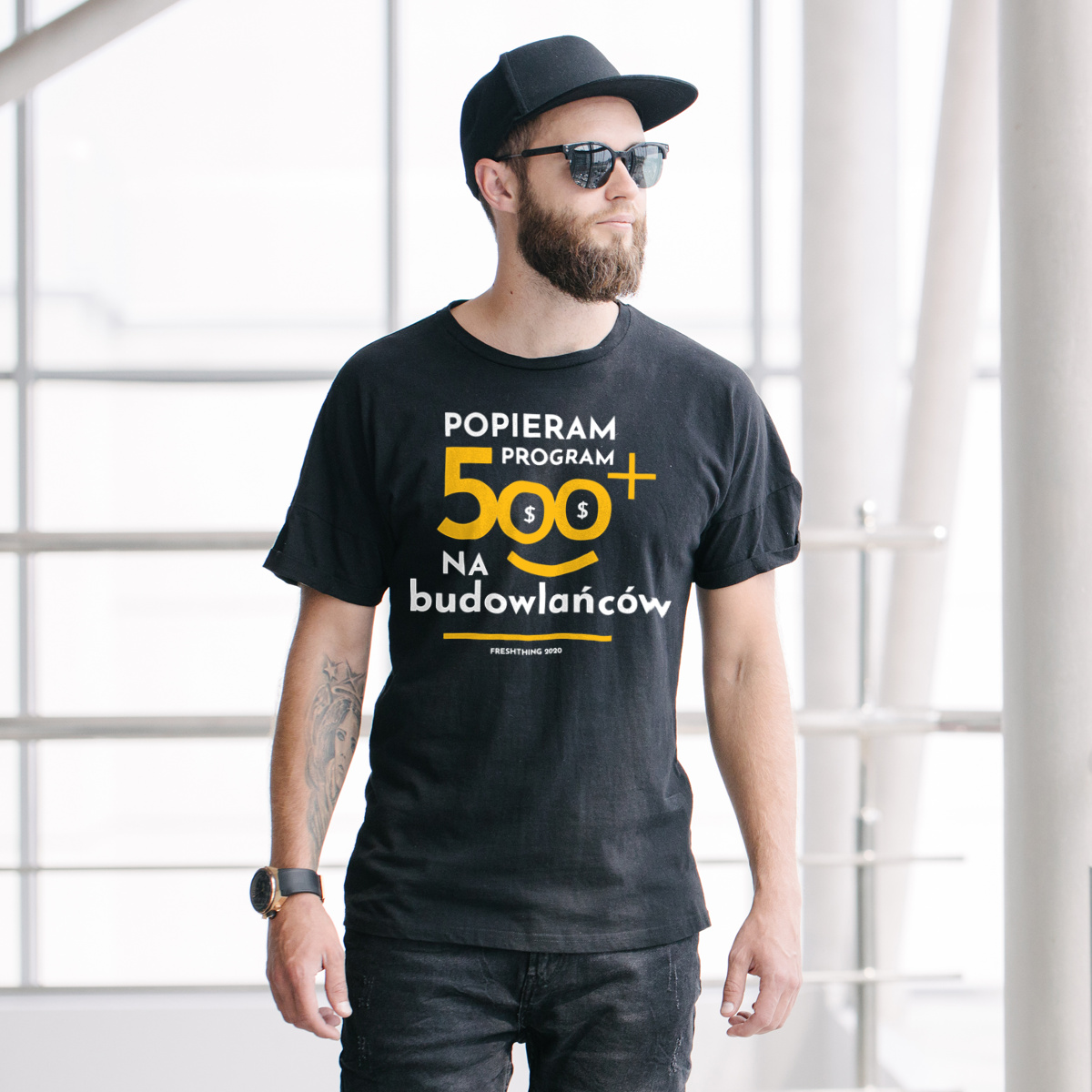 Program 500 Plus Na Budowlańców - Męska Koszulka Czarna