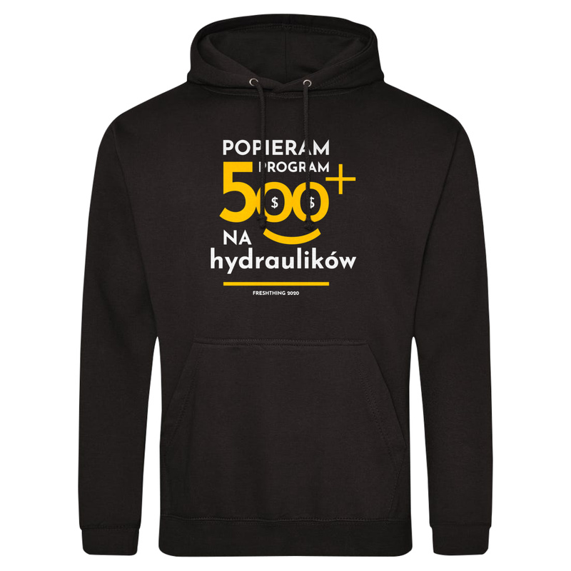 Program 500 Plus Na Hydraulików - Męska Bluza z kapturem Czarna