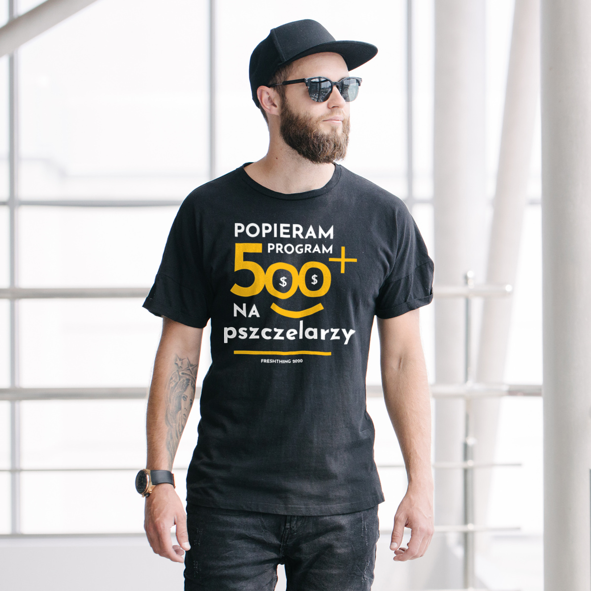 Program 500 Plus Na Pszczelarzy - Męska Koszulka Czarna