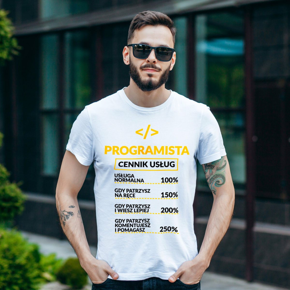 Programista - Cennik Usług - Męska Koszulka Biała