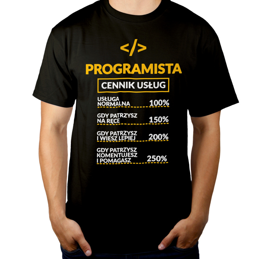 Programista - Cennik Usług - Męska Koszulka Czarna