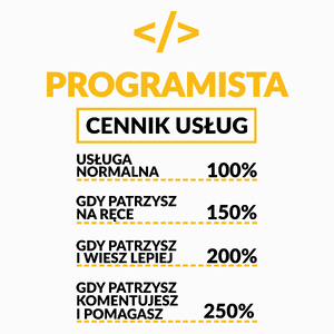 Programista - Cennik Usług - Poduszka Biała