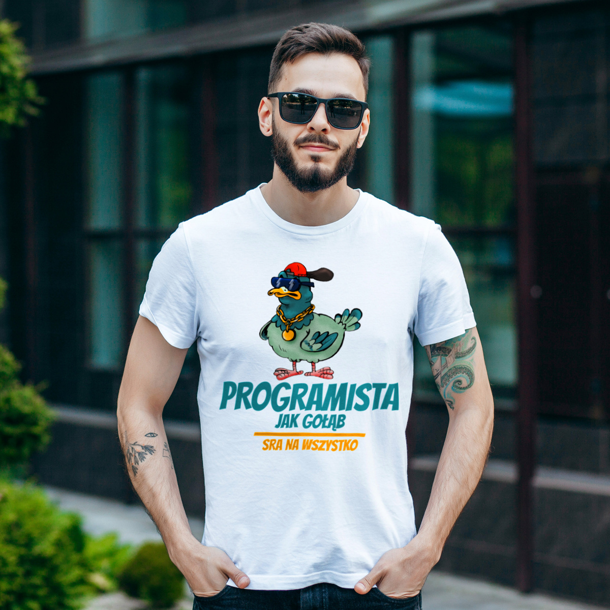 Programista Jak Gołąb - Męska Koszulka Biała