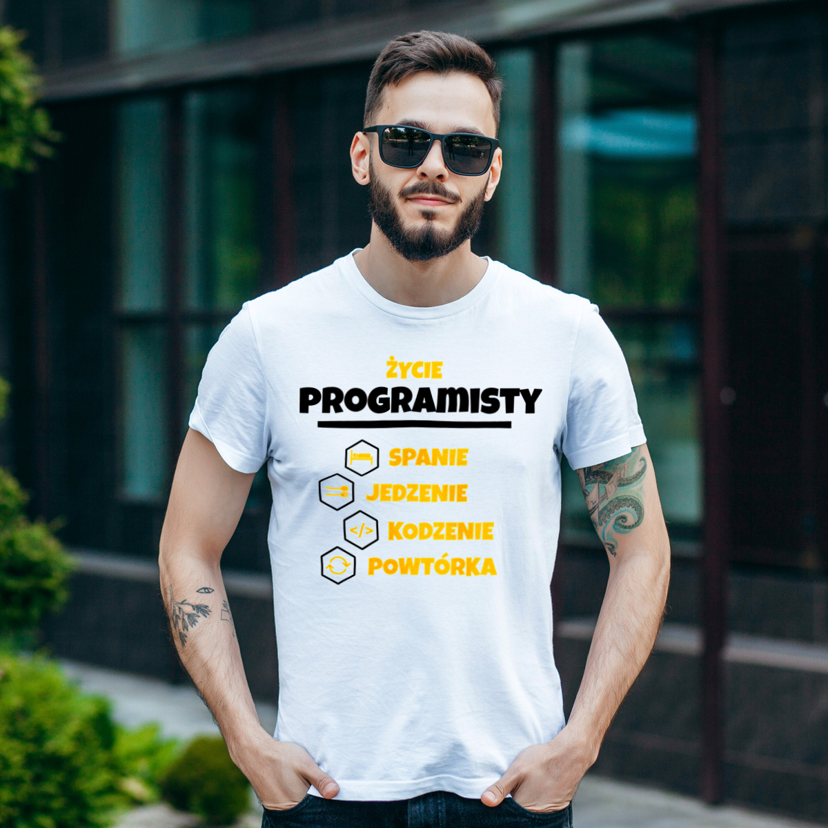 Programista - Spanie Jedzenie - Męska Koszulka Biała