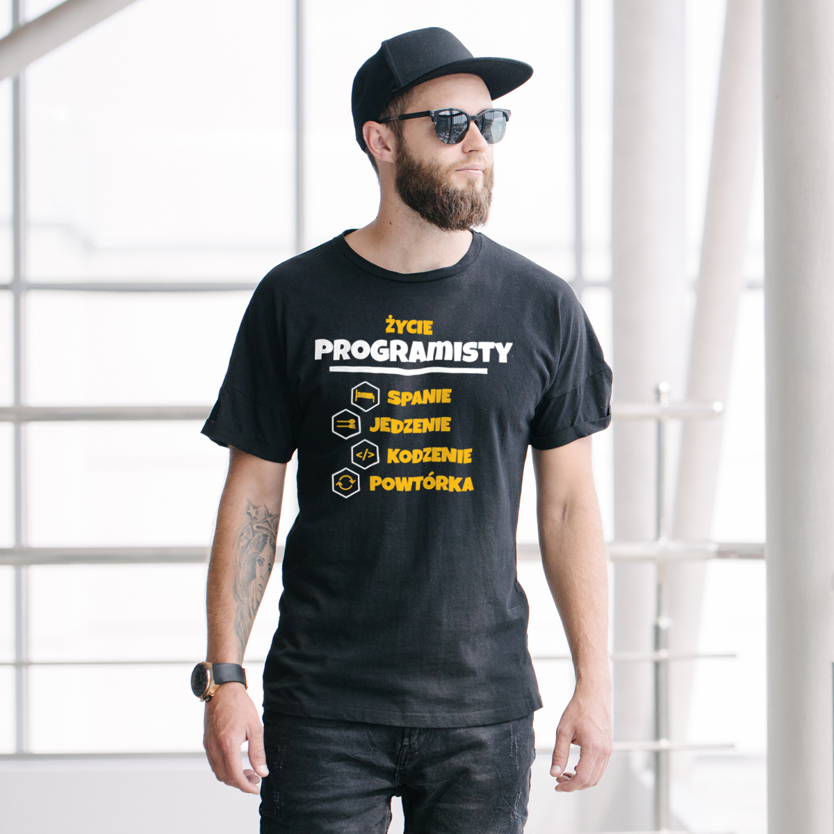 Programista - Spanie Jedzenie - Męska Koszulka Czarna