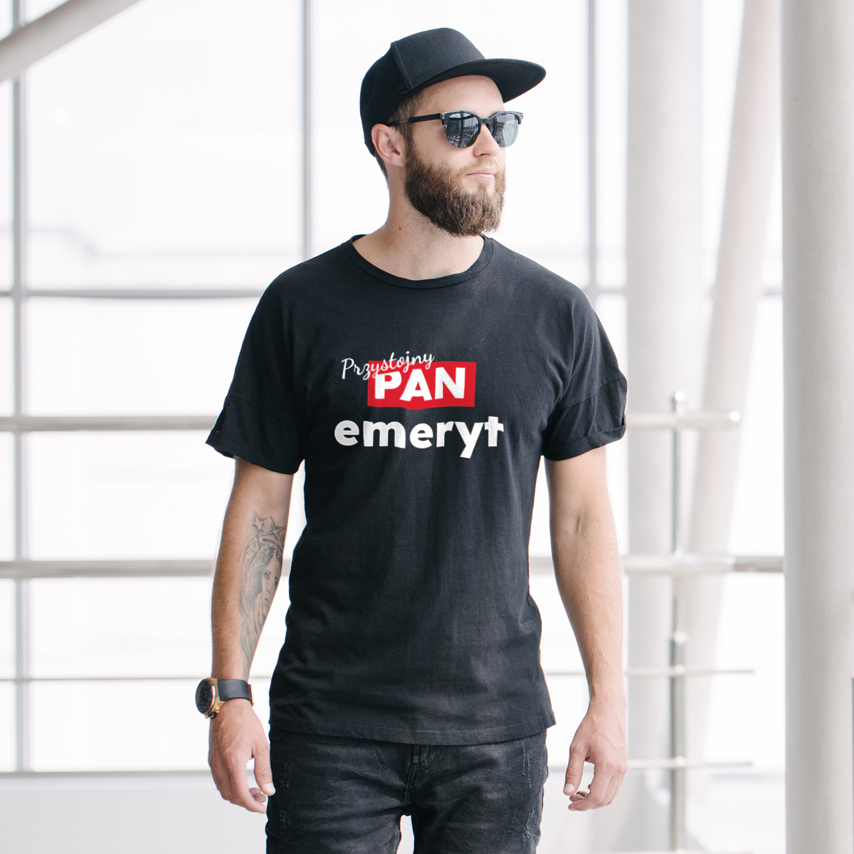 Przystojny Pan Emeryt - Męska Koszulka Czarna