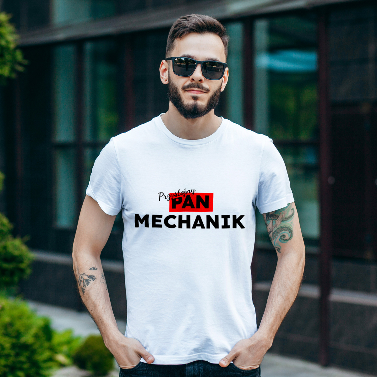 Przystojny Pan Mechanik - Męska Koszulka Biała