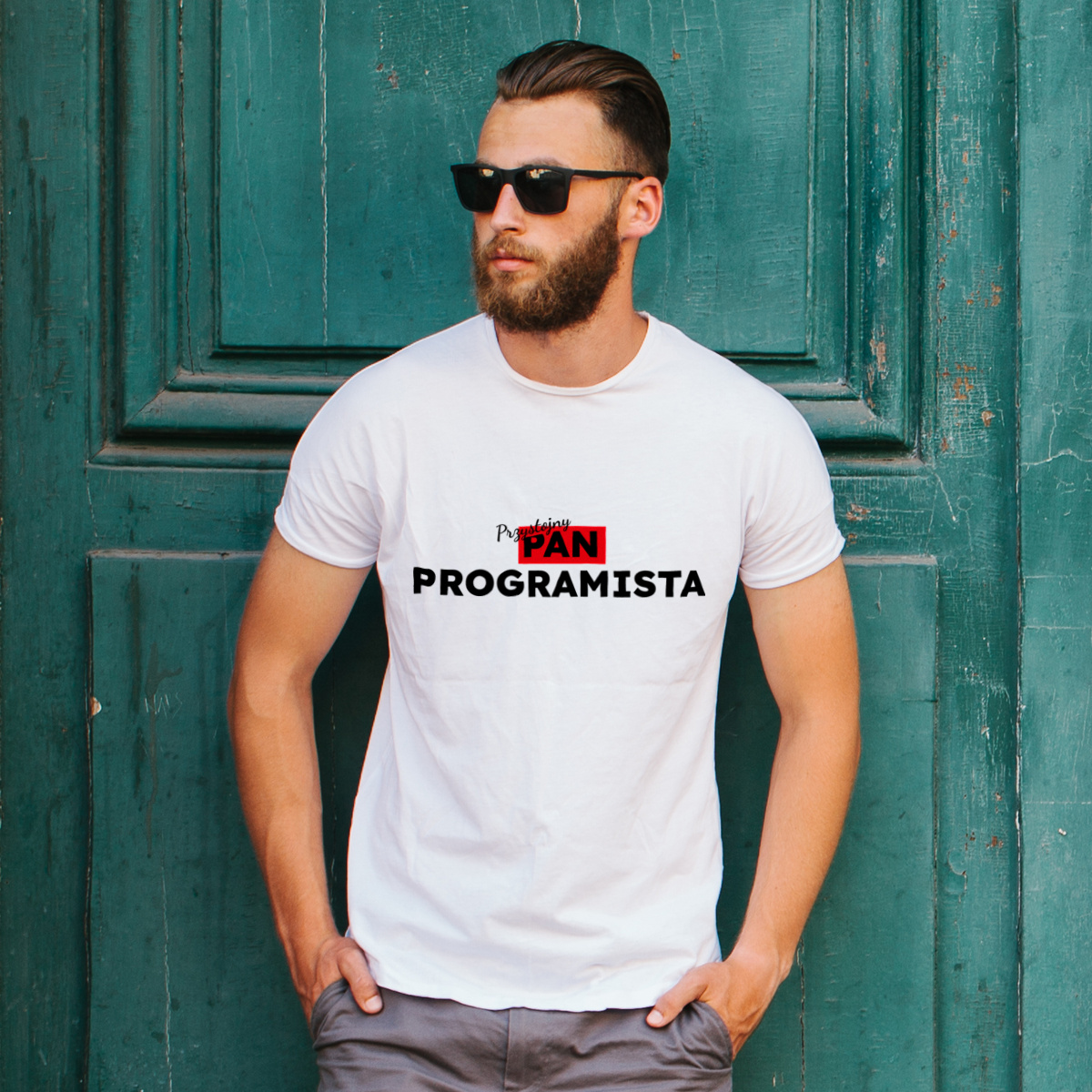 Przystojny Pan Programista - Męska Koszulka Biała