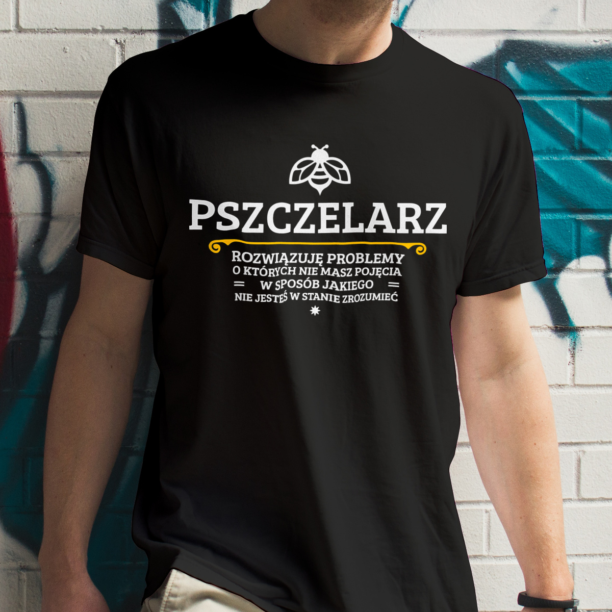 Pszczelarz - Rozwiązuje Problemy O Których Nie Masz Pojęcia - Męska Koszulka Czarna
