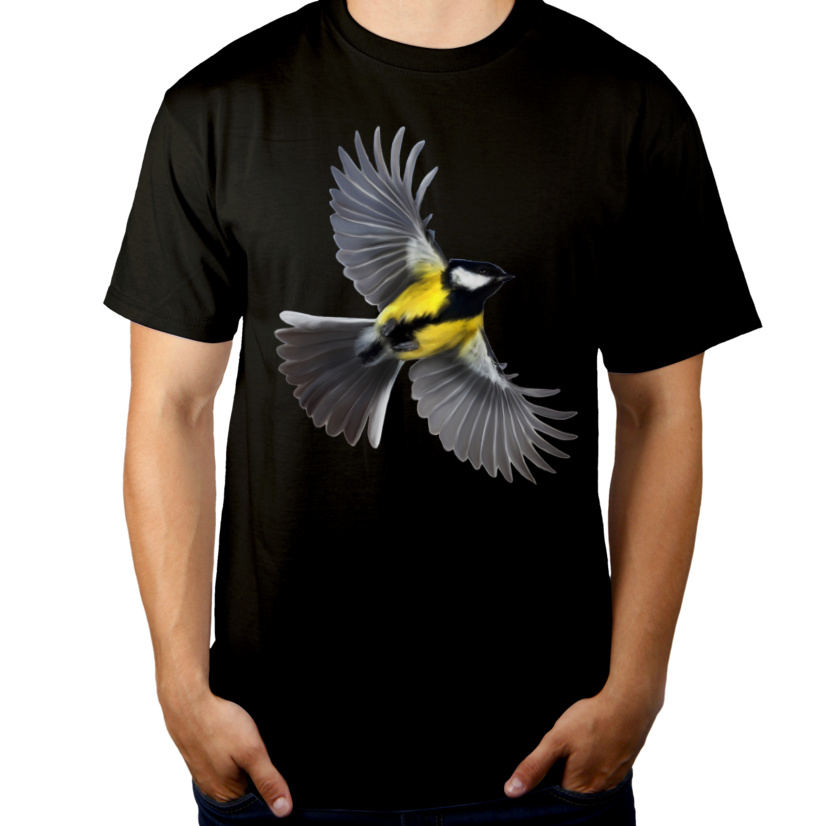 Ptak Sikorka - Męska Koszulka Czarna