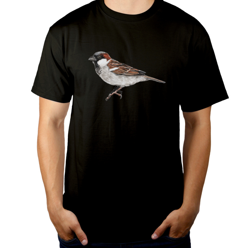 Ptak Wróbel - Męska Koszulka Czarna