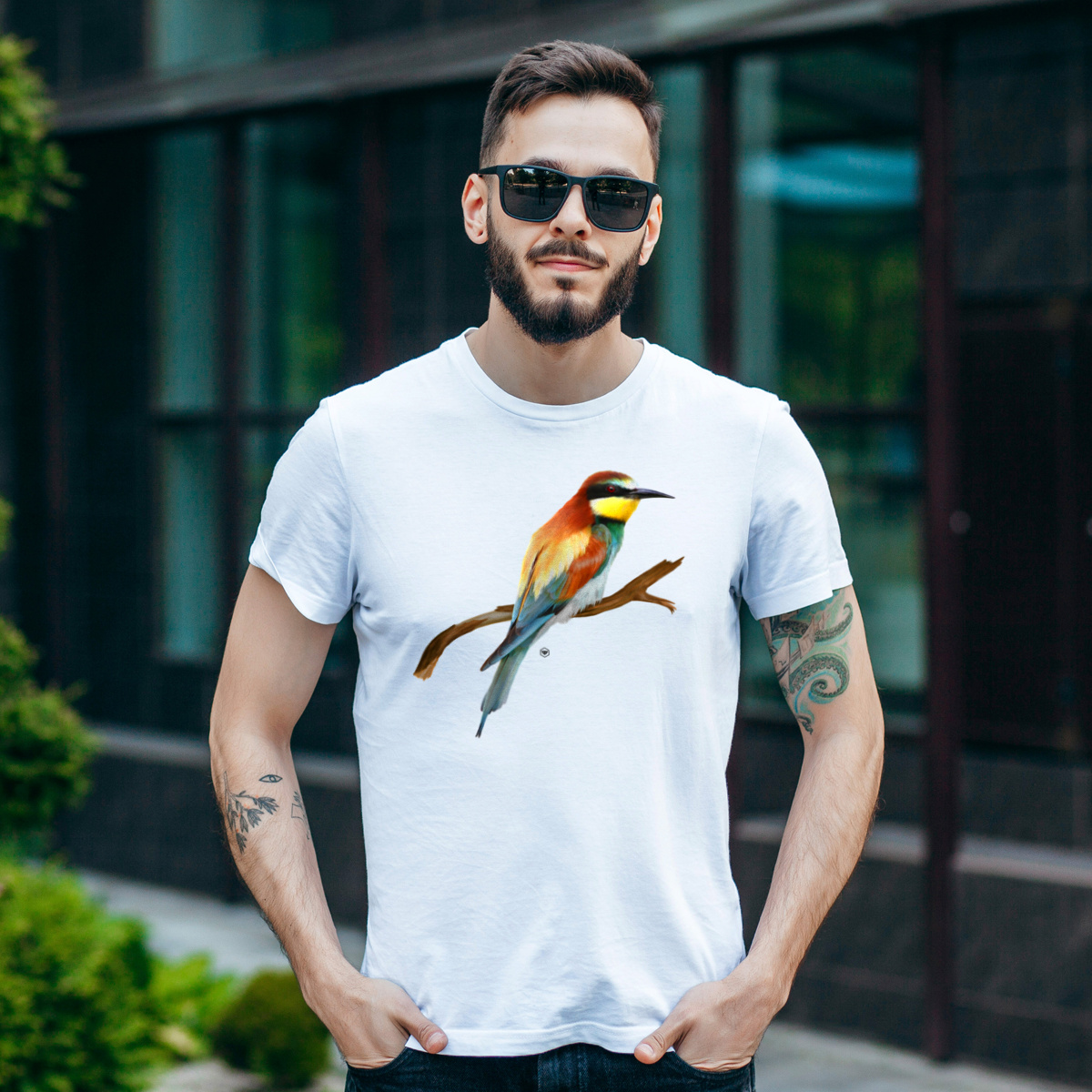 Ptak Żołna - Męska Koszulka Biała
