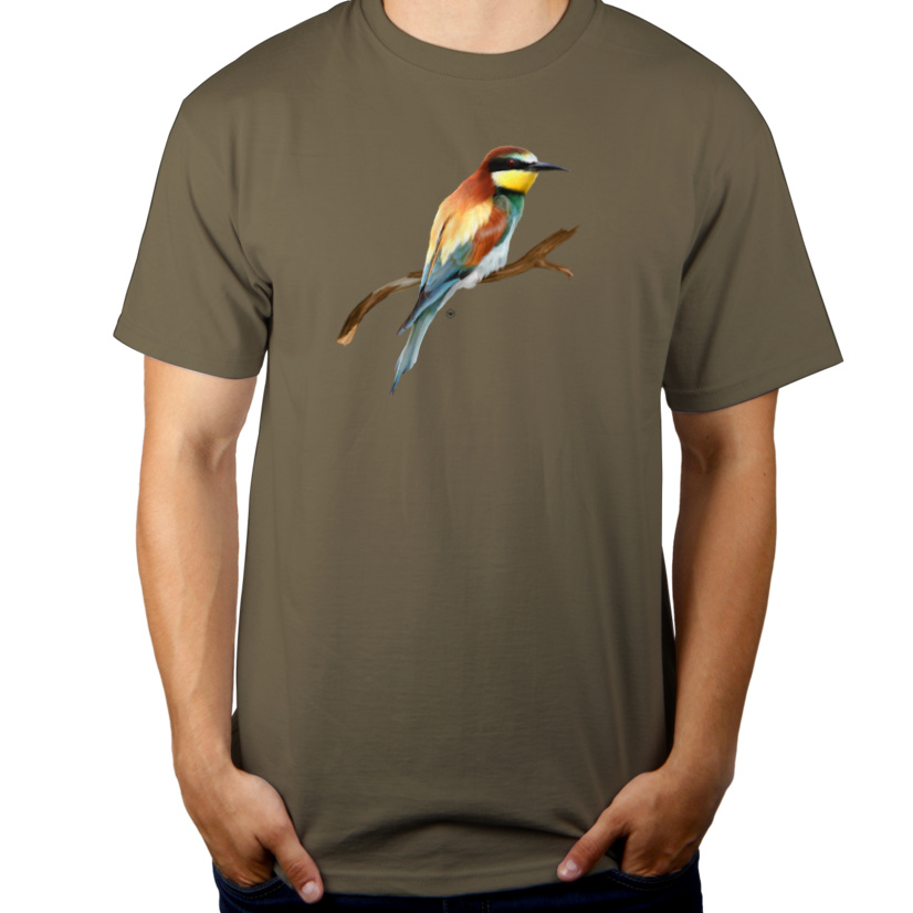 Ptak Żołna - Męska Koszulka Khaki