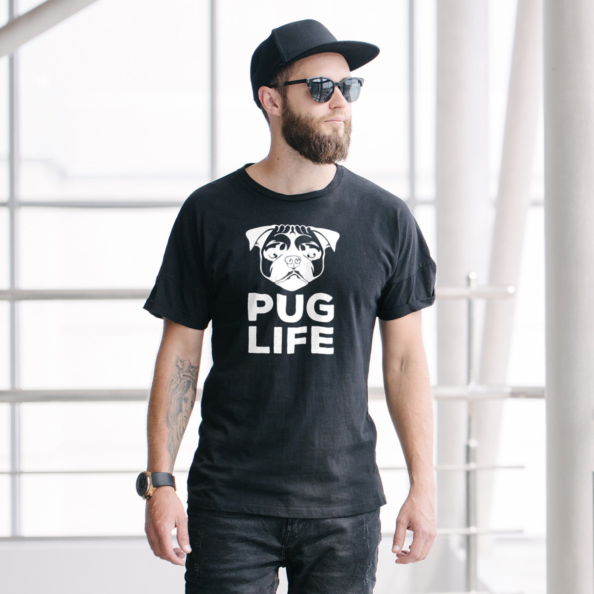 Pug Life - Męska Koszulka Czarna