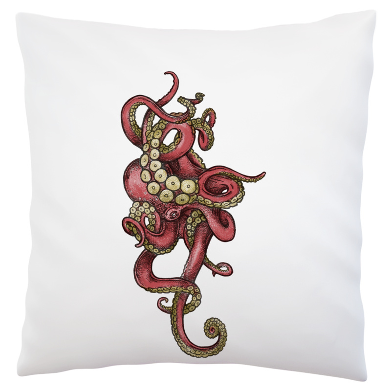 Red Octopus - Poduszka Biała