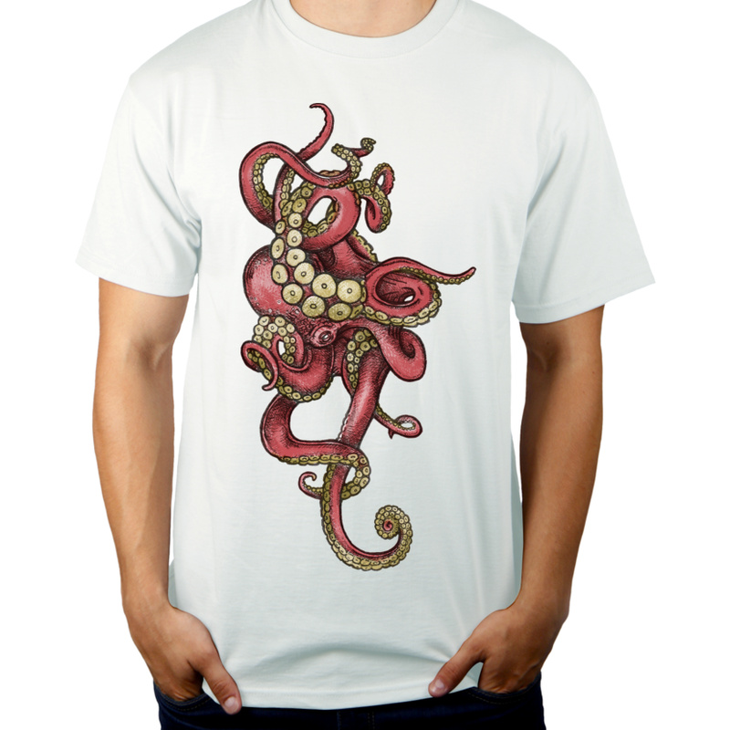 Red Octopus - Męska Koszulka Biała