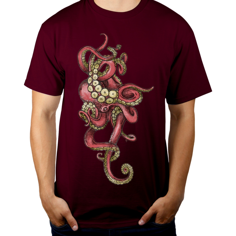 Red Octopus - Męska Koszulka Burgundowa