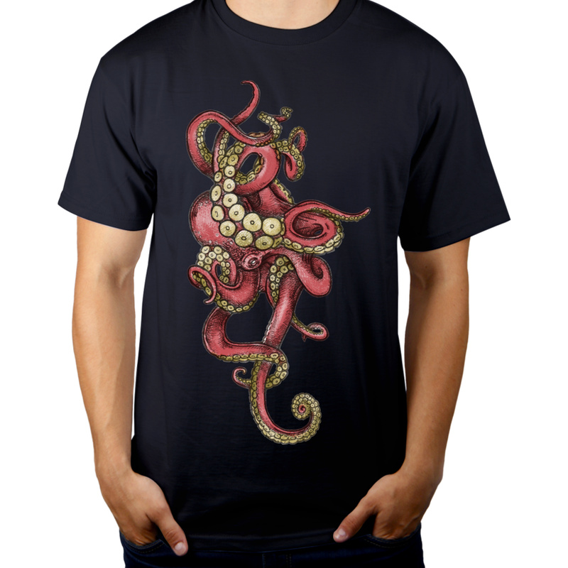 Red Octopus - Męska Koszulka Ciemnogranatowa