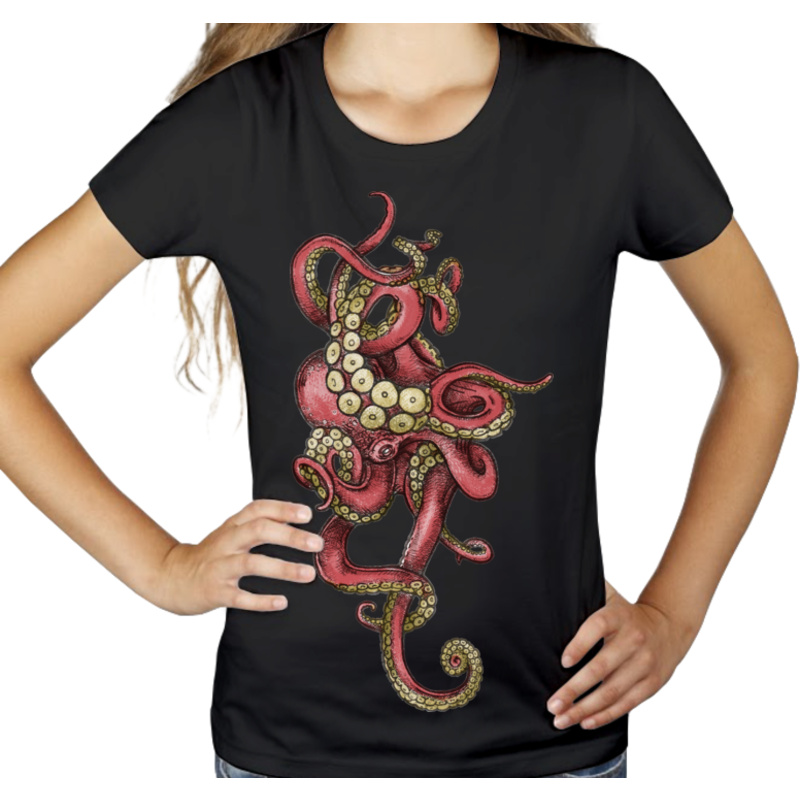 Red Octopus - Damska Koszulka Czarna