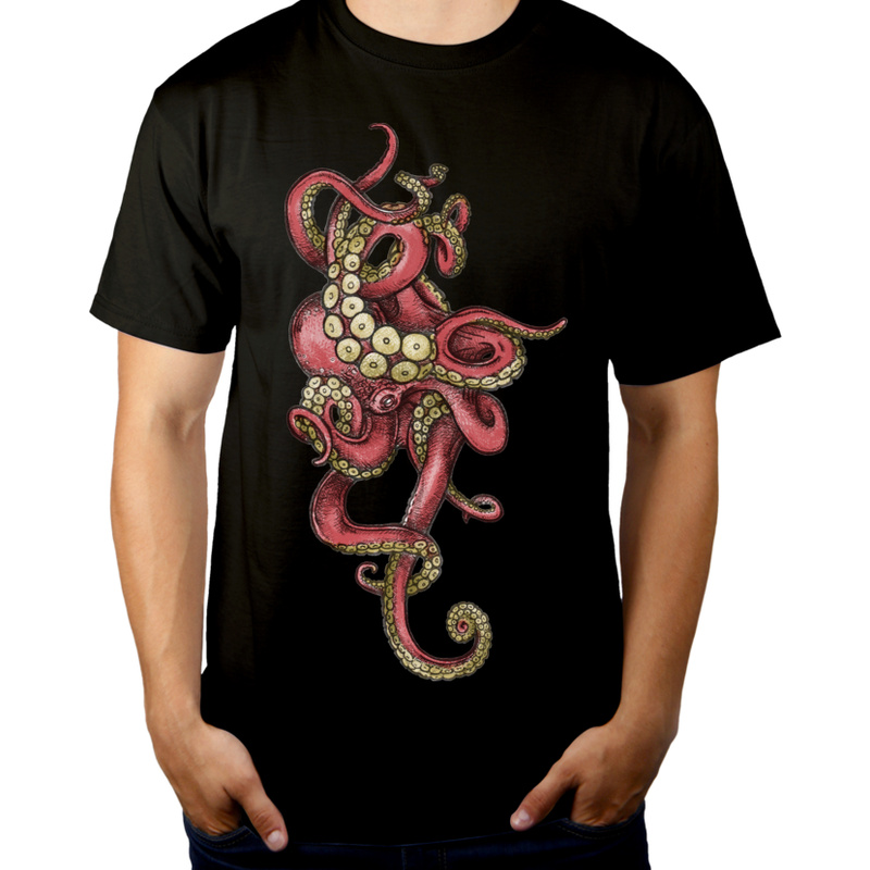 Red Octopus - Męska Koszulka Czarna