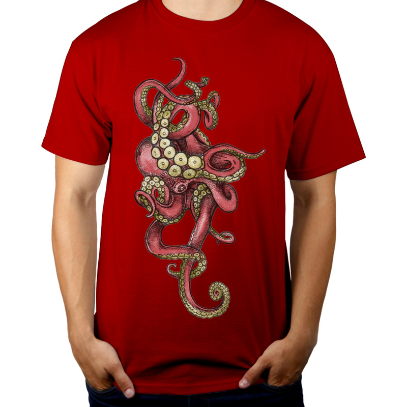 Red Octopus - Męska Koszulka Czerwona